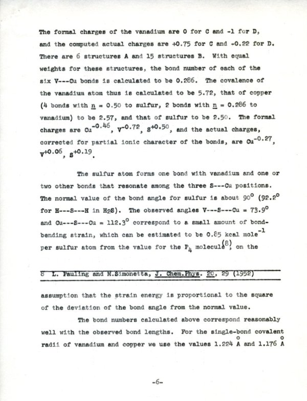 The Nature of the Chemical Bonds in Sulvanite, Cu3Vs4 Page 6. December 27, 1965