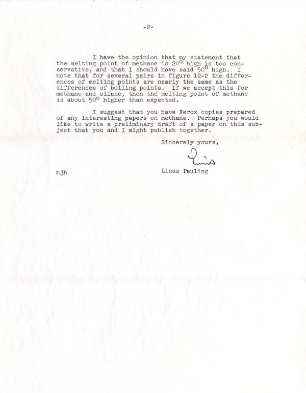 Letter from Linus Pauling to Gustav Albrecht. Page 2. November 15, 1965