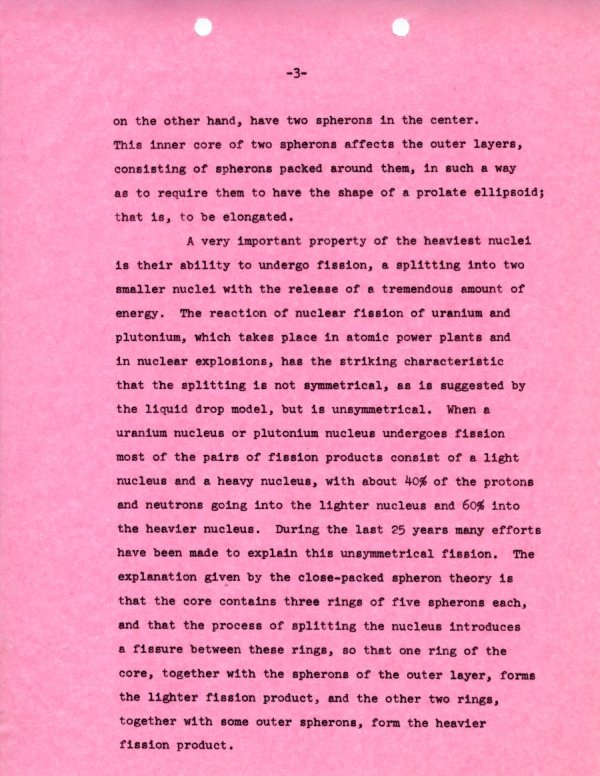 "A New Theory of the Structure of the Atomic Nucleus." Page 3. October 11, 1965