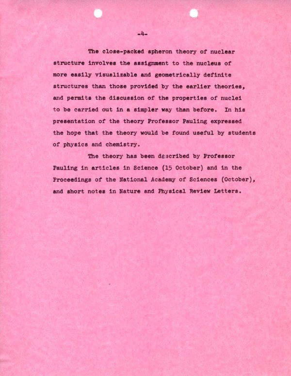 "A New Theory of the Structure of the Atomic Nucleus." Page 4. October 11, 1965