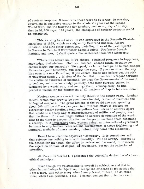 "Peace on Earth: The Position of the Scientists." Page 2. May 28, 1967