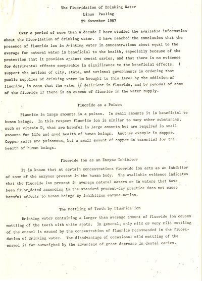 "The Fluoridation of Drinking Water." Page 1. November 29, 1967