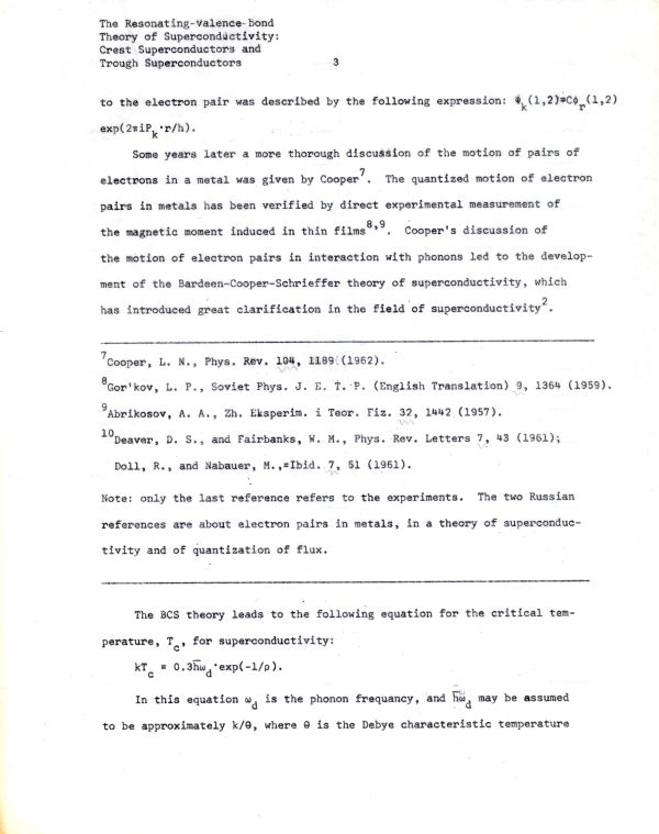 "The Resonating-Valence-Bond Theory of Superconductivity: Crest Superconductors and Trough Superconductors." Page 3. March 6, 1968