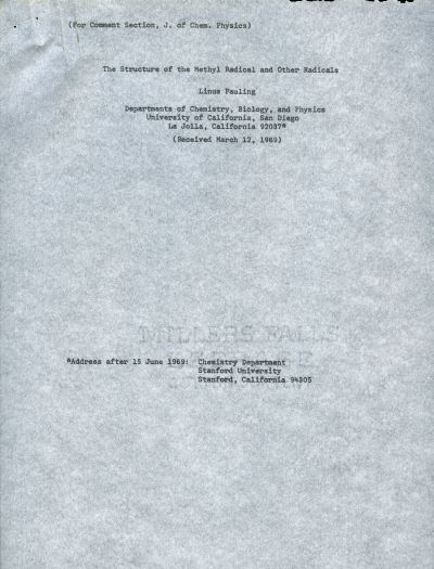 "The Structure of the Methyl Radical and Other Radicals" Page 1. March 6, 1969
