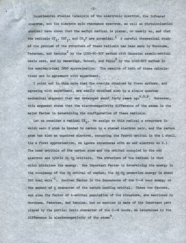 "The Structure of the Methyl Radical and Other Radicals" Page 2. March 6, 1969