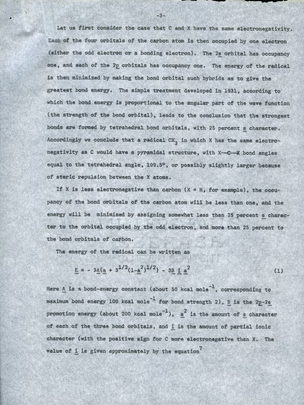 "The Structure of the Methyl Radical and Other Radicals" Page 3. March 6, 1969