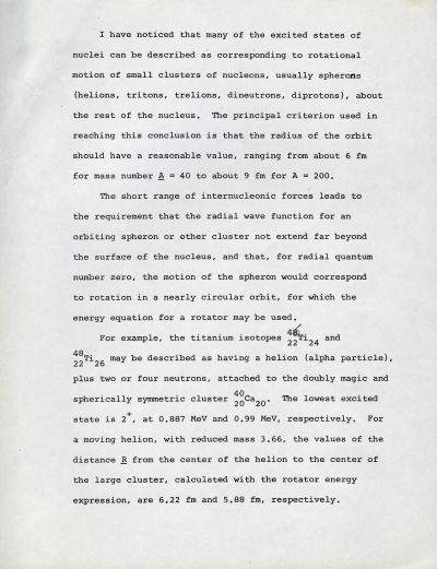 "Orbiting Clusters in Atomic Nuclei" Page 1. August 28, 1969