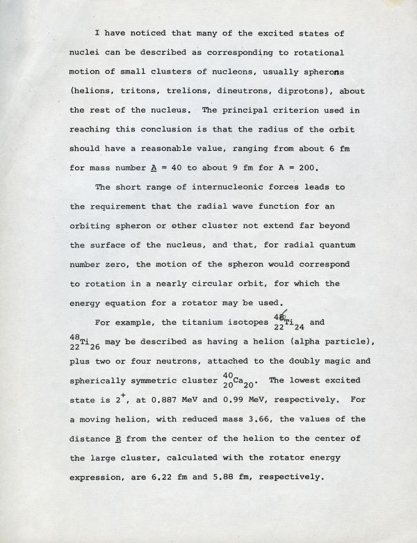 "Orbiting Clusters in Atomic Nuclei" Page 1. August 28, 1969