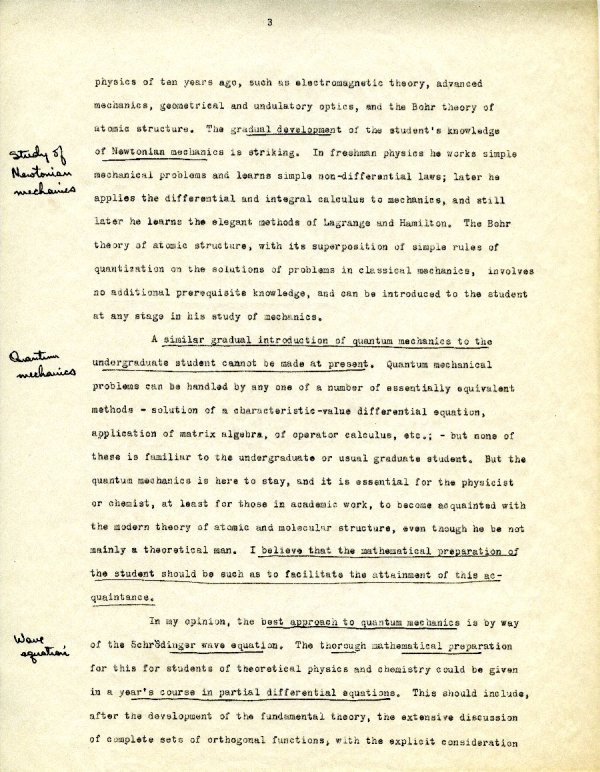 "Mathematical Preparation for a Student of Modern Physical Studies." Page 3. August 29, 1932