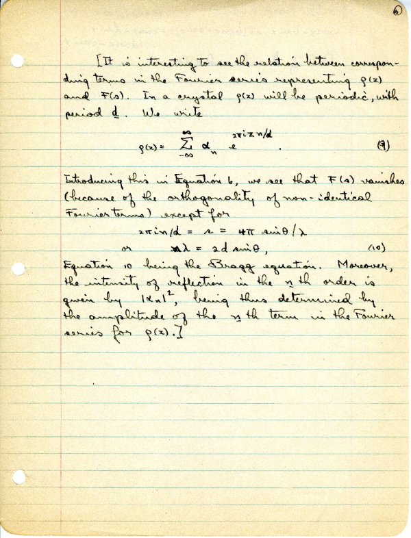 "A Straightforward Method of Interpretation of Diffraction Data." Page 6. August 29, 1935