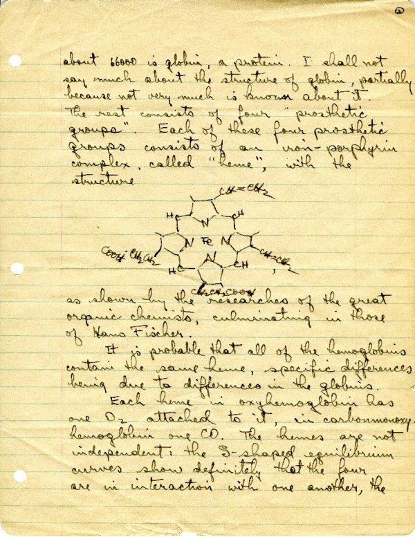 "The Magnetic Properties and Structures of Hemoglobin and Related Substances." Page 2. March 3, 1936