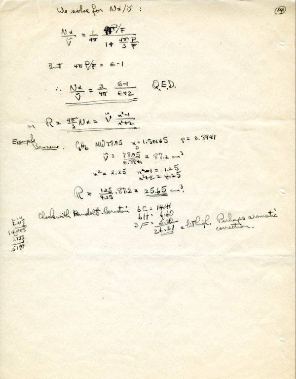 No Title ["derivation of Clausius-Mosotti equation"]. Page 14. May 11, 1948