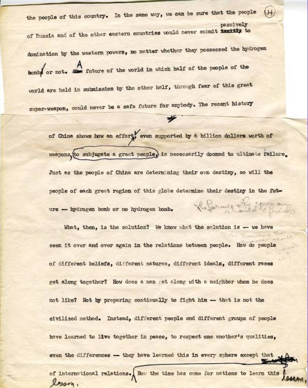 "The H-Bomb or Peace." Page 4. February 13, 1950