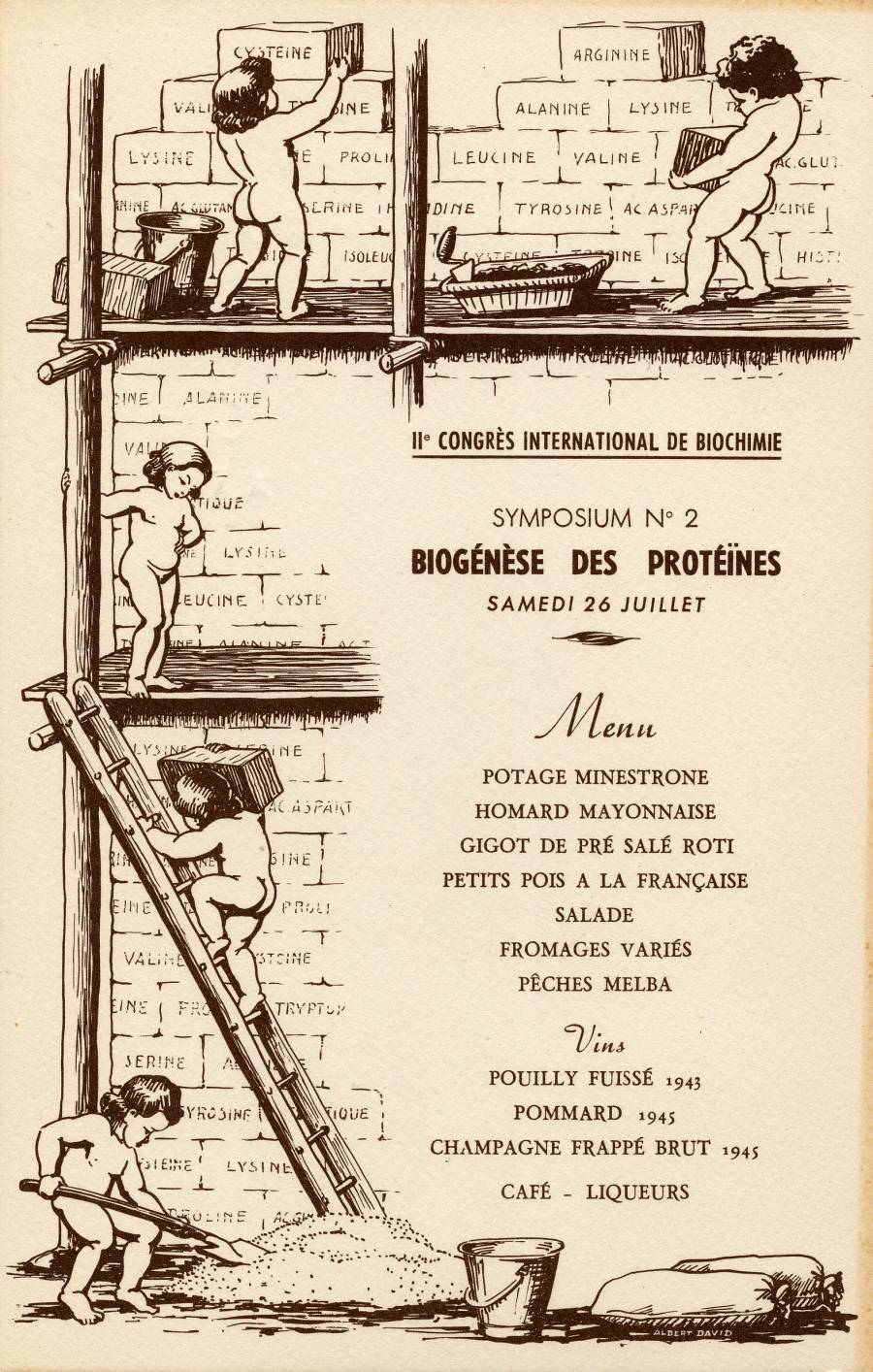 Commemorative dinner menu. International Congress of Biochemistry, Paris, France.