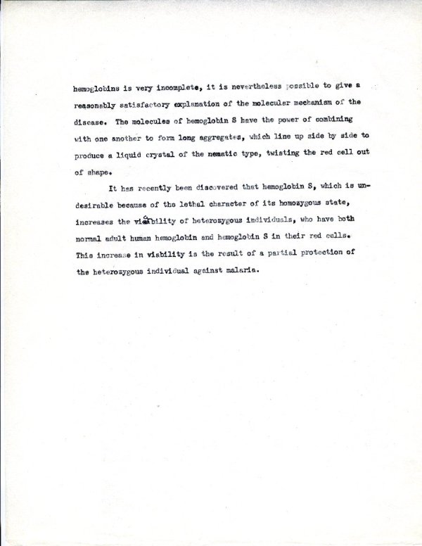 The Structure of Normal and Abnormal Molecules of Hemoglobin Page 2. November 5, 1954