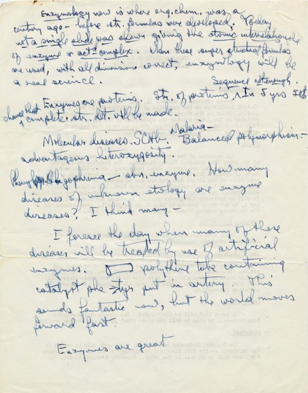 "The Future of Enzyme Research." Manuscript - Page 2. November 1, 1955