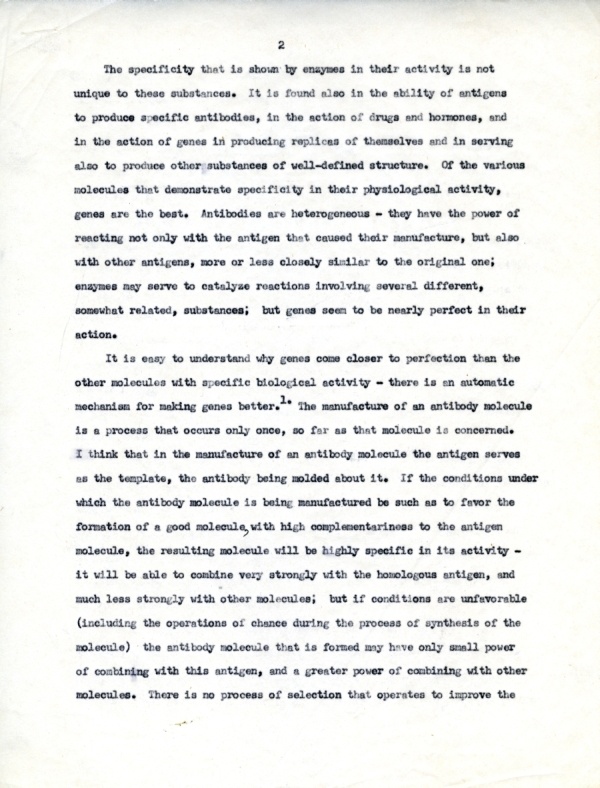 "The Future of Enzyme Research." Typescript - Page 2. November 1, 1955