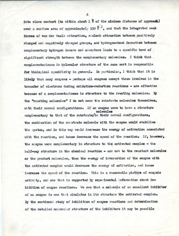 "The Future of Enzyme Research." Typescript - Page 4. November 1, 1955
