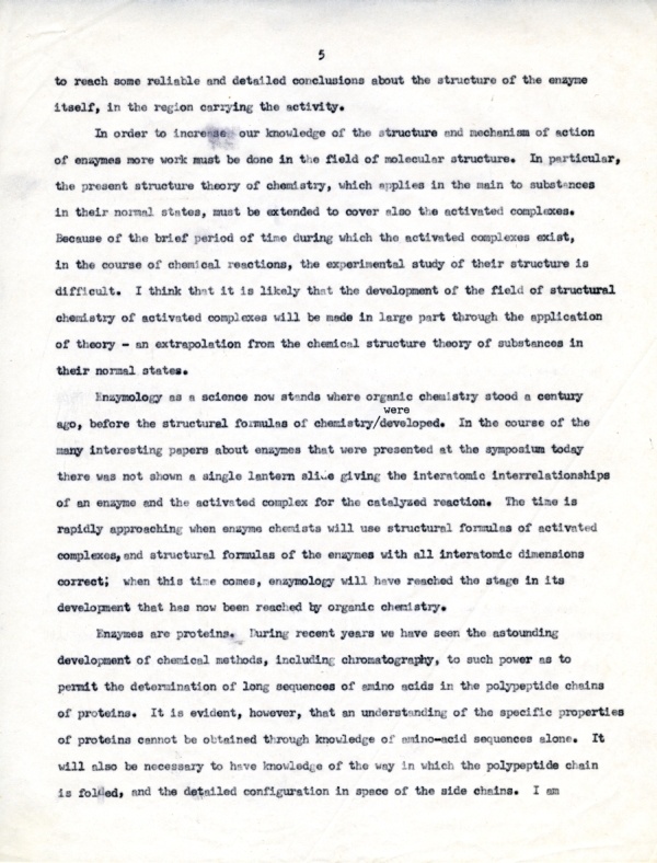 "The Future of Enzyme Research." Typescript - Page 5. November 1, 1955