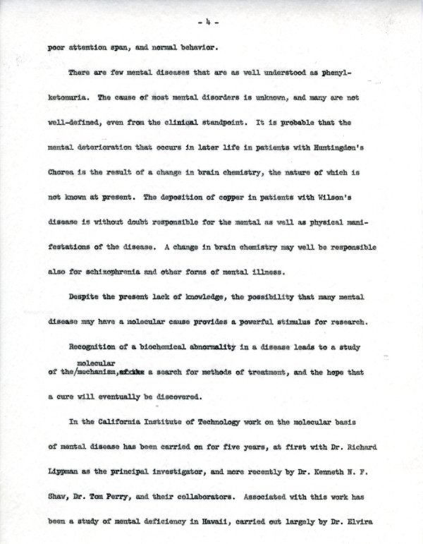 "Chemistry of Mental Disease." Page 4. February 13, 1962