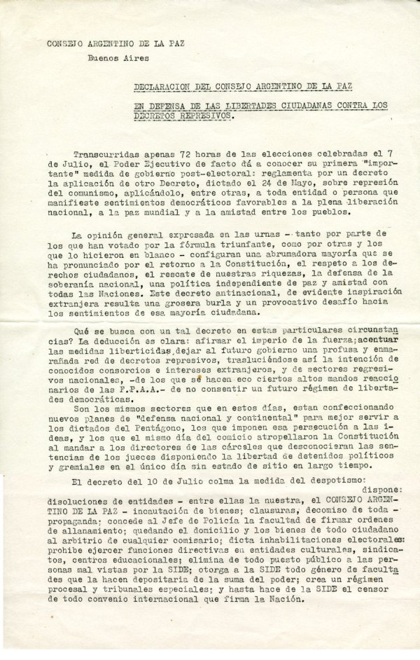"In Defense of Citizen's Liberties Against Repressive Decrees". Page 1. August 22, 1963