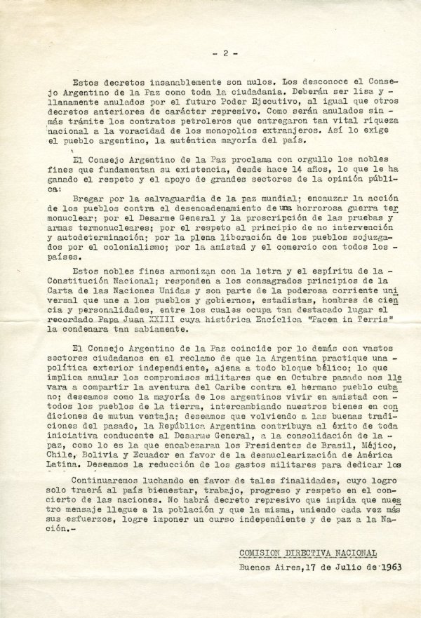 "In Defense of Citizen's Liberties Against Repressive Decrees". Page 2. August 22, 1963