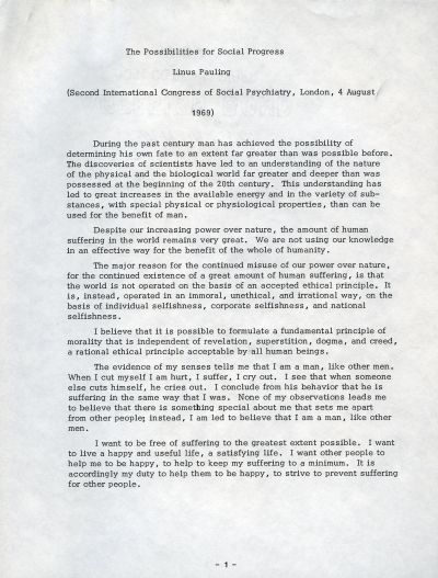"The Possibilities for Social Progress" Page 1. August 4, 1969