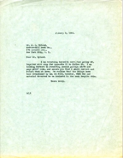 Letter from Linus Pauling to J.A. Hyland. Page 1. January 9, 1930