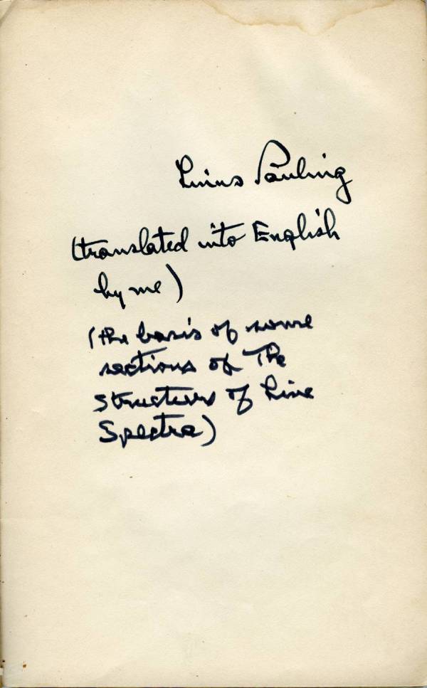 Notes regarding Pauling's translation of Atoommodel En Structuur Der Spectra. Page 1. 1930