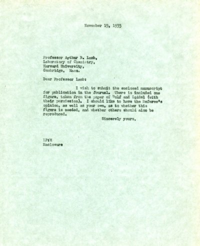 Letter from Linus Pauling to Arthur B. Lamb. Page 1. November 19, 1935