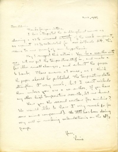 Letter from Linus Pauling to Oliver Wulf. Page 1. November 2, 1935