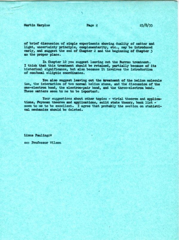 Letter from Linus Pauling to Martin Karplus. Page 2. August 23, 1955