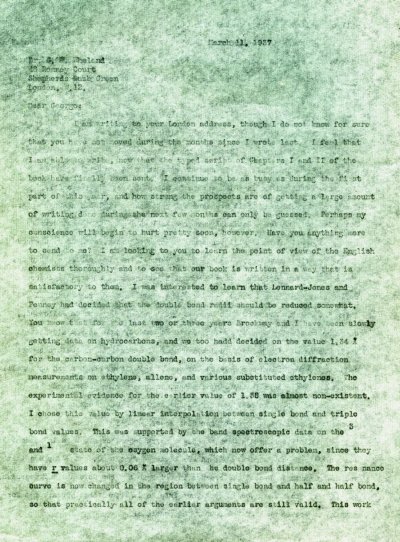 Letter from Linus Pauling to G.W. Wheland. Page 1. March 11, 1937