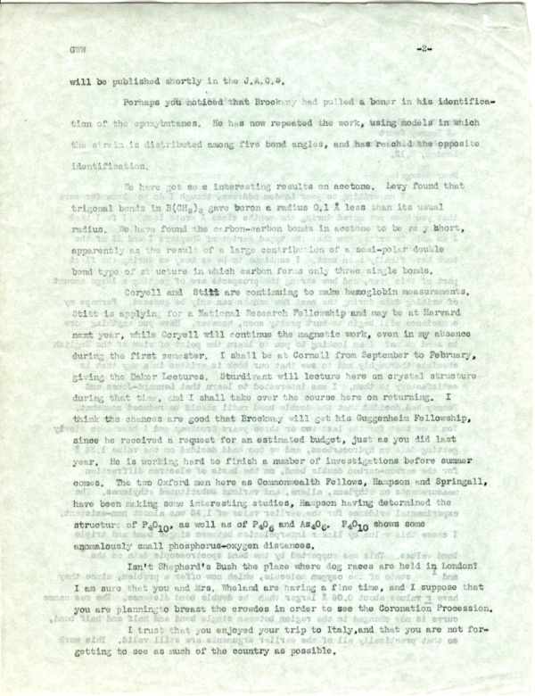 Letter from Linus Pauling to G.W. Wheland. Page 2. March 11, 1937
