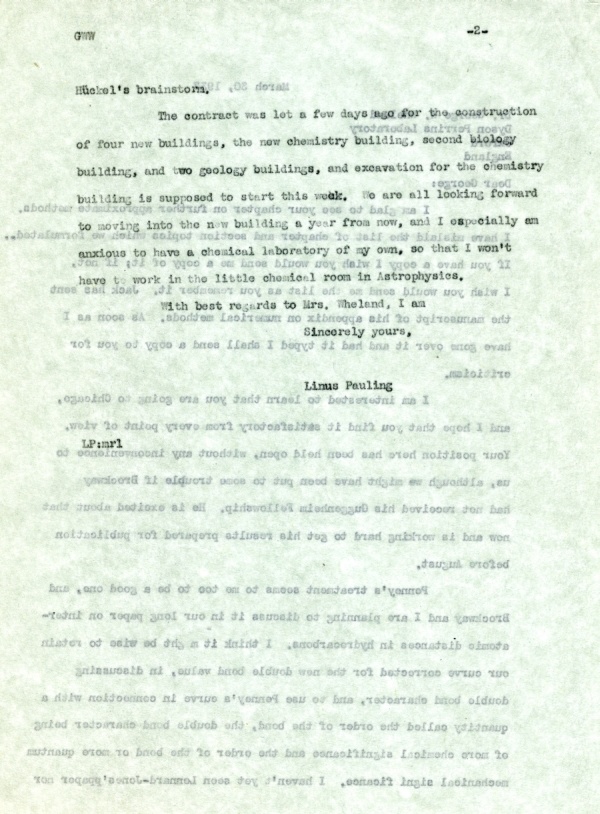 Letter from Linus Pauling to G.W. Wheland. Page 2. March 30, 1937