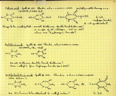 Notes re: viluric acid, barbituric acid and dichlorbarbituric acid. Page 181. 1933