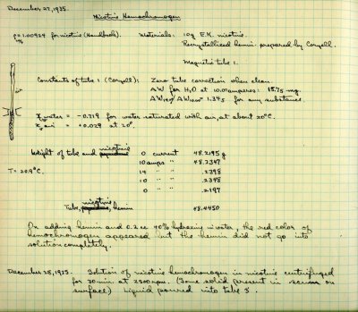 Notes re: Nicotine hemochromogen. Page 16. December 27, 1935
