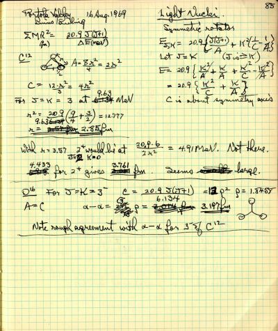 Notes re: "Light Nuclei" Page 85. August 16, 1969