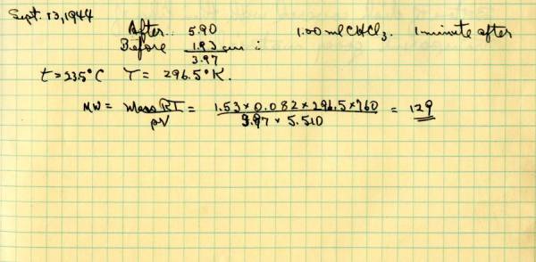 No Title [re: calculation of molecular weight]. Page 1. September 13, 1944