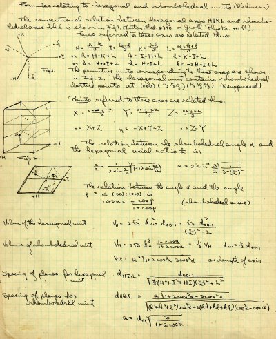 "Formulas Relating to Hexagonal and Rhombohedral Units." Page 150. 1934