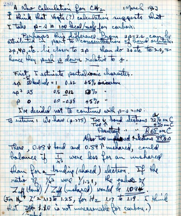 Notes re: A New Calculation for CH2. Page 1. March 1, 1963