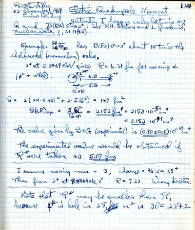 Notes re: "Electric Quadrupole Moment." Page 114. November 23, 1969
