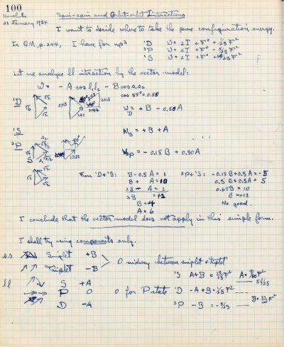 Notes re: Spin-spin and orbit-orbit interactions. Page 100. January 21, 1954