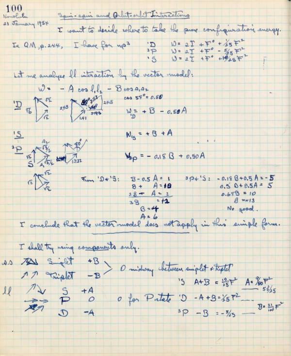 Notes re: Spin-spin and orbit-orbit interactions. Page 100. January 21, 1954