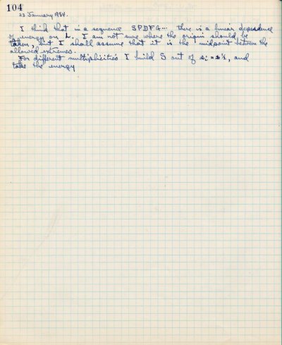 Notes re: Ionization energies. Page 104. January 23, 1954
