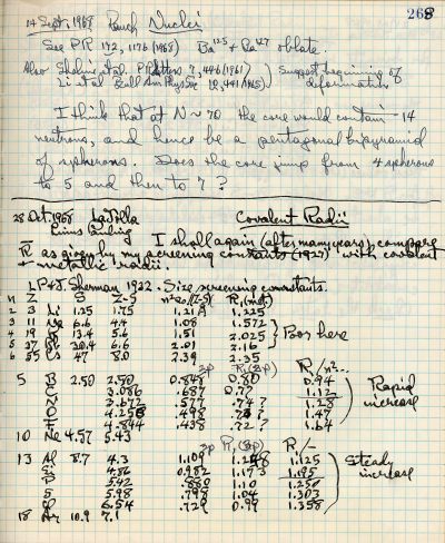 Notes re: "Nuclei" and "Covalent Radii" Page 268. September 14, 1968