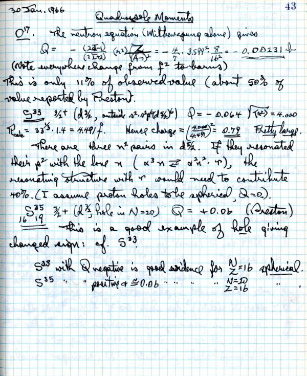 Notes re Quadrupole Moments. Page 1. January 30, 1966
