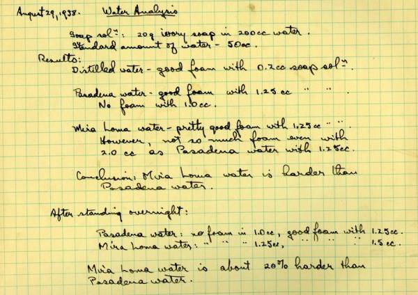 Notes re: Water Analysis. Page 2. August 29, 1938