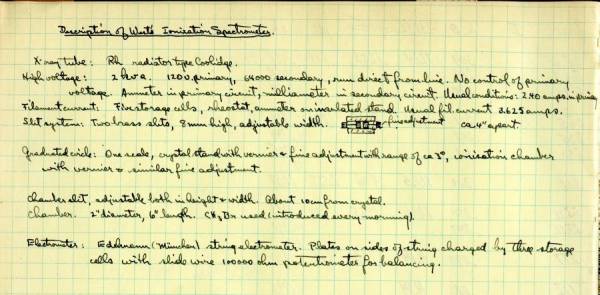 Notes re: Description of West's Ionization Spectrometer. Page 20. 1934