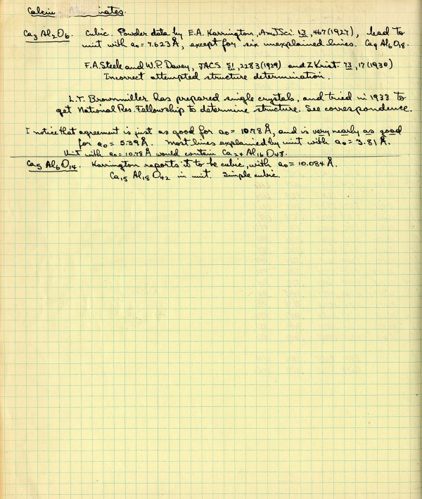 Notes re: Calcium aluminates. Page 240. 1933